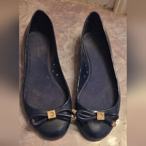 Kate Spade Women's Navy Ballet Jelly Flats with Gold Accents
